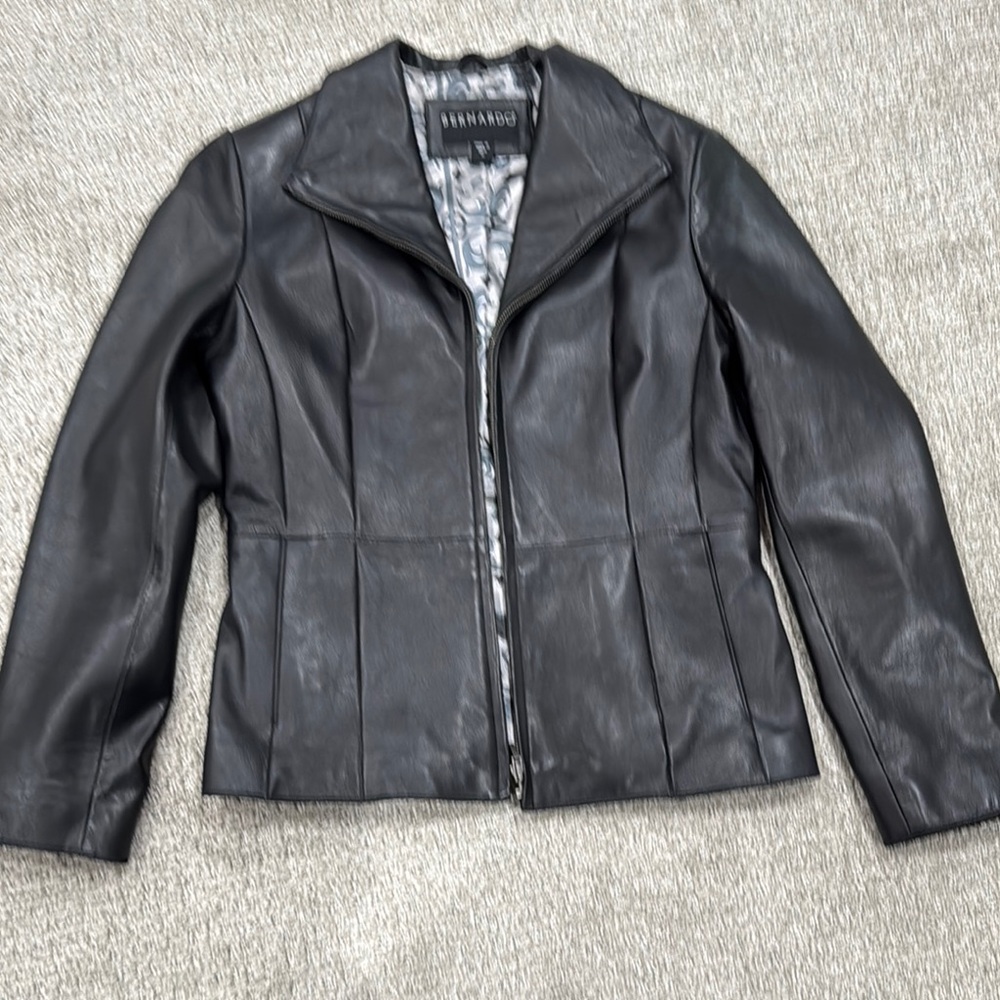 Bernardo Black Leather Jacket for Women size M
